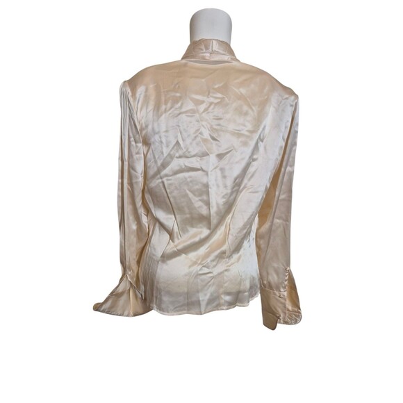 Eileen Fisher VTG 90s Silk Blouse Satin Wrap French Cuff Blouse Ivory Sz 6/8 - Picture 3 of 5